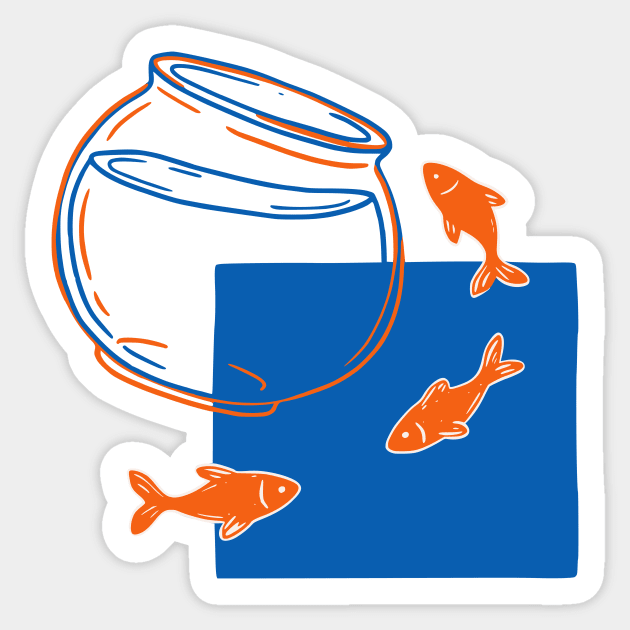 Fish Out of Water – Surreal Goldfish Displacement Art Sticker by Designed By Marty